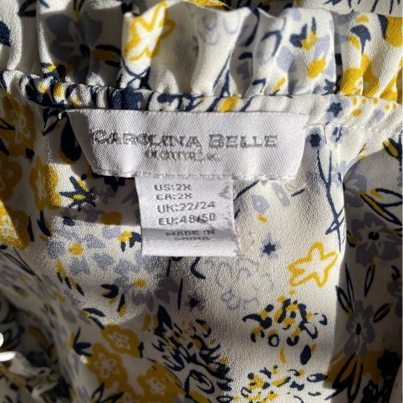 Carolina Belle Floral Navy Yellow Boho Balloon Sleeves Lightweight Top Women 2X - Picture 7 of 8